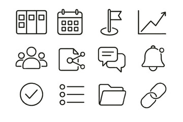Marker icons thread chart management checkmark board icon project bell folder vector