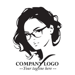 Beautiful Woman with Glasses Logo Symbol in Elegant Minimalist Style and Modern Design