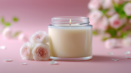 Dome-Top Jar Pastel Lilac Wax with Pressed Roses, Twin Wicks
