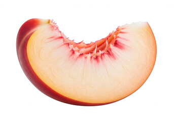 Juicy peach slice with red and yellow hues fruit isolated on a transparent background