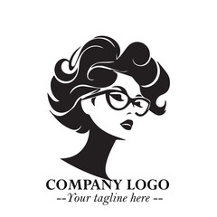 Beautiful Woman with Glasses Logo Symbol in Elegant Minimalist Style and Modern Design