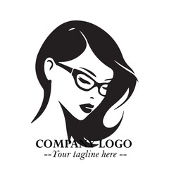 Beautiful Woman with Glasses Logo Symbol in Elegant Minimalist Style and Modern Design