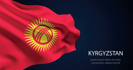 Kyrgyzstan national flag with elegant folds on dark background