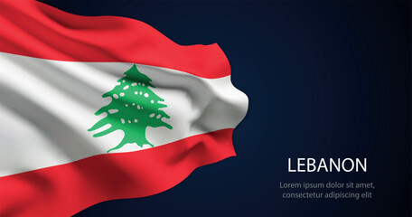 Lebanon national flag with elegant folds on dark background