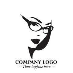 Beautiful Woman with Glasses Logo Symbol in Elegant Minimalist Style and Modern Design