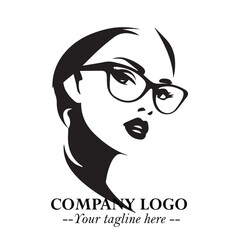 Beautiful Woman with Glasses Logo Symbol in Elegant Minimalist Style and Modern Design