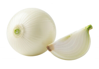 White onion bulb and slice food isolated on a transparent background