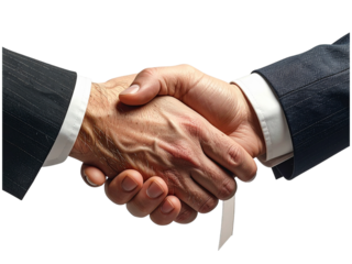 Close-up businessman handshake symbolizing merger partnership deal and agreement collaboration isolated on transparent background