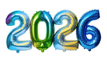  Festive 2026 Balloon Typography, Transparent Background PNG