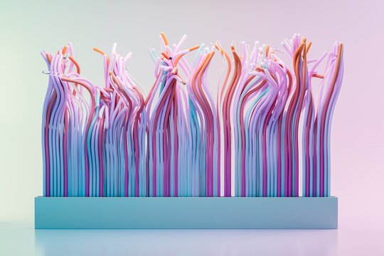 3D abstract cable sculpture in vertical composition