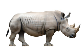 Obraz premium A Side View Of A Large Grey Rhinoceros With Two Horns Against A Transparent Background