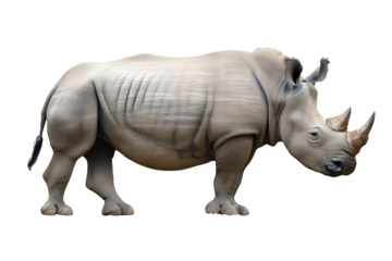 A Side View Of A Large Grey Rhinoceros With Two Horns Against A Transparent Background