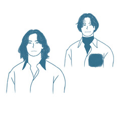 Two Men with Long Hair and Stylish Shirt Illustration
