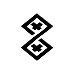 Obraz premium Abstract 3D black geometric symbol with interconnected squares and crosses, modern metallic icon design on white background, infinity shape concept