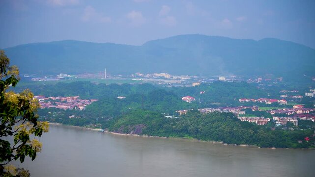 Panning shot of Guwahati IIT top view from Nilachal Hills with river Brahmaputra 2