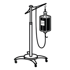 IV Drip Stand Silhouette Illustration – Medical Equipment with Fluid Bag and Tube
