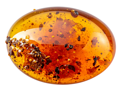 Propolis resin glob with tiny inclusions detailed macro shot natural amber color isolated on transparent background