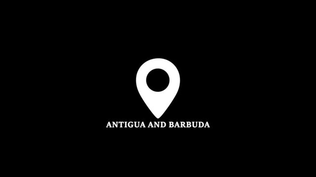 Antigua and Barbados location pin icon on world map &mdash; white and black pin showing Dhaka position, travel destination concept with black background.