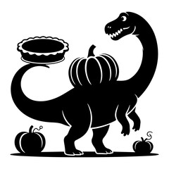 Dinosaur Holding a Pie Whimsical Thanksgiving Brontosaurus with Pumpkin