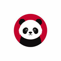 Fototapeta premium Cute cartoon panda face icon illustration in a red circle, isolated on white background, adorable animal character design.