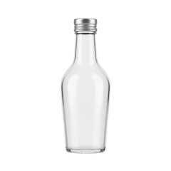 Empty clear small glass sauce or spirit bottle