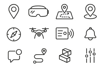 Icon alert vector ar gps navigation line compass drone bell stream