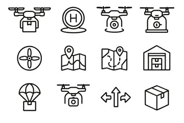 Navigation route gps delivery dock package drone vector zone icons icon landing