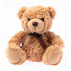 Obraz premium Brown Teddy Bear with Dark Ribbon Isolated on White Background