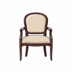 Fototapeta premium Elegant antique armchair with carved wooden frame and upholstered cream seat and back