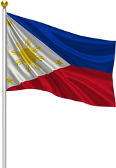 Realistic Philippines Flag Waving on Pole with Silk Fabric Texture, 3D Render Isolated on Transparent Background