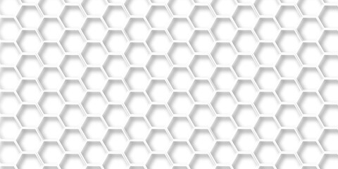 Hexagonal emboss white grid tile mosaic structure mess cell design. white and gray hexagon honeycomb football geometric copy space business texture.