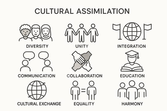 Cultural Diversity and Integration Line Icons Set &mdash; Equality, Collaboration and Global Unity