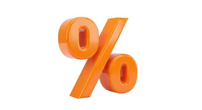 Bright orange percentage symbol isolated on black for sales and discount promotions