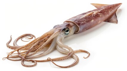 Fresh whole squid isolated on white background, 