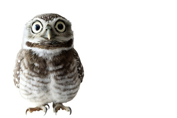 Naklejka premium Small Spotted Owl With Wide Innocent Eyes Looking Directly Forward Against A Transparent Background