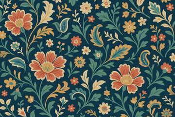 Obraz premium Folk Floral Pattern — Vintage Botanical Seamless Decorative Design