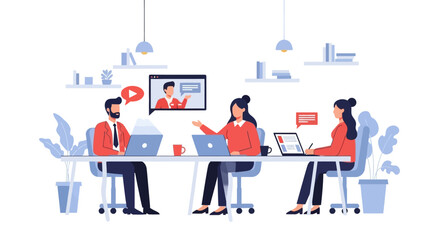 Team Members Collaborating During a Video Conference Meeting.