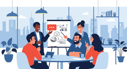 Diverse Team Collaborating During Business Presentation in Office.