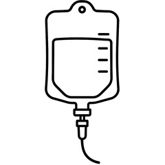 IV drip bag with fluid in medical line drawing style  