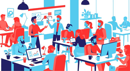 Diverse Team Working Together in Modern Office Space.