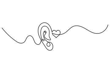 Human ear continuous one line drawing of outline vector illustration.