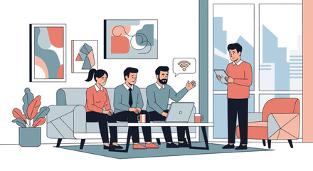 Business Meeting with Presentation and Wireless Connection.
