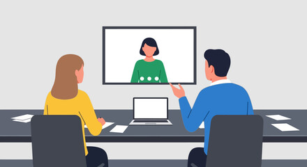 Business Team Video Conference Meeting Illustration.