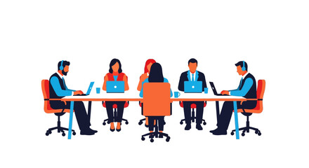 Team Meeting Illustration: People Working at Conference Table.