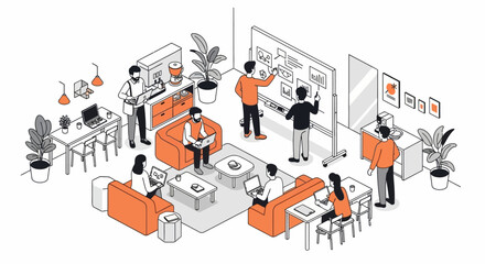 Team Collaboration in Modern Office Environment Illustration.