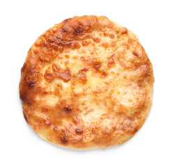 One delicious Megrelian khachapuri isolated on white, top view