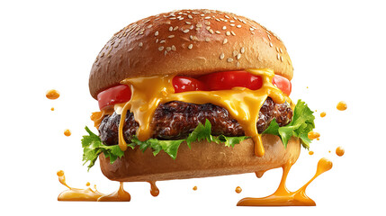 big fresh burger with cheese and bacon isolated on white background