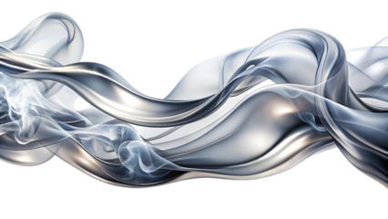 Ethereal wispy trails of silver and platinum smoke, flowing isolated on a transparent background abstract 1, cutout, PNG, isolated on white or transparent background, AI