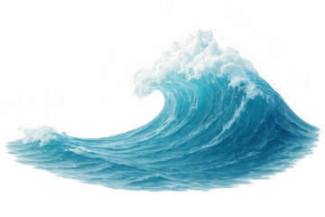 Powerful ocean wave breaking with white foam and splashing water, a dynamic force of nature on transparent background