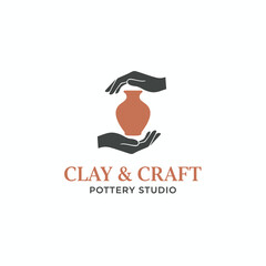 A logo featuring hands cupping a clay vessel, the words 'Clay & Craft' above 'Pottery Studio'